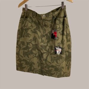 Vintage Gloria Vanderbilt Camo Jean Skirt Floral Military Green Large